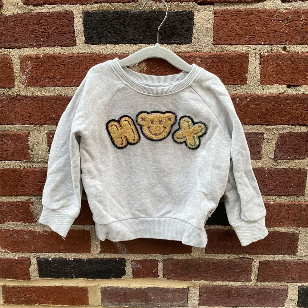 Hux Gray Kids Sweatshirt with Bear and Letter Patches
